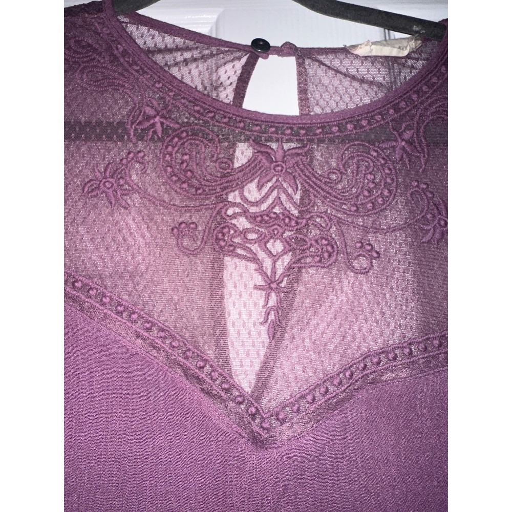 Altar'd State Faith Mesh Embroidered Mini Dress Plum Purple Boho Short Sleeve L - Picture 4 of 5